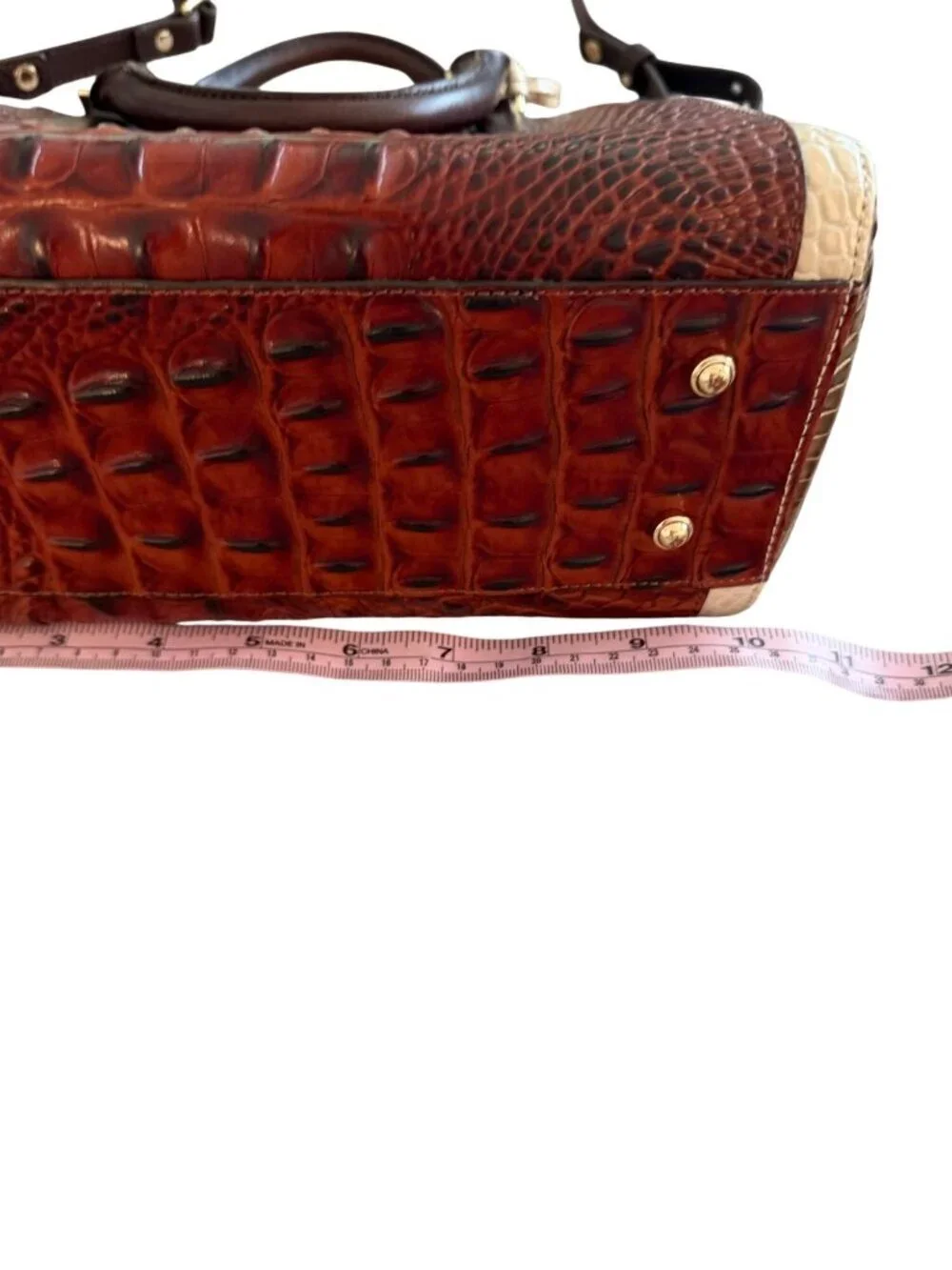 Brahmin Womens Arno Pecan Azuma Multi-toned Handbag Medium Croc-embossed Leather
